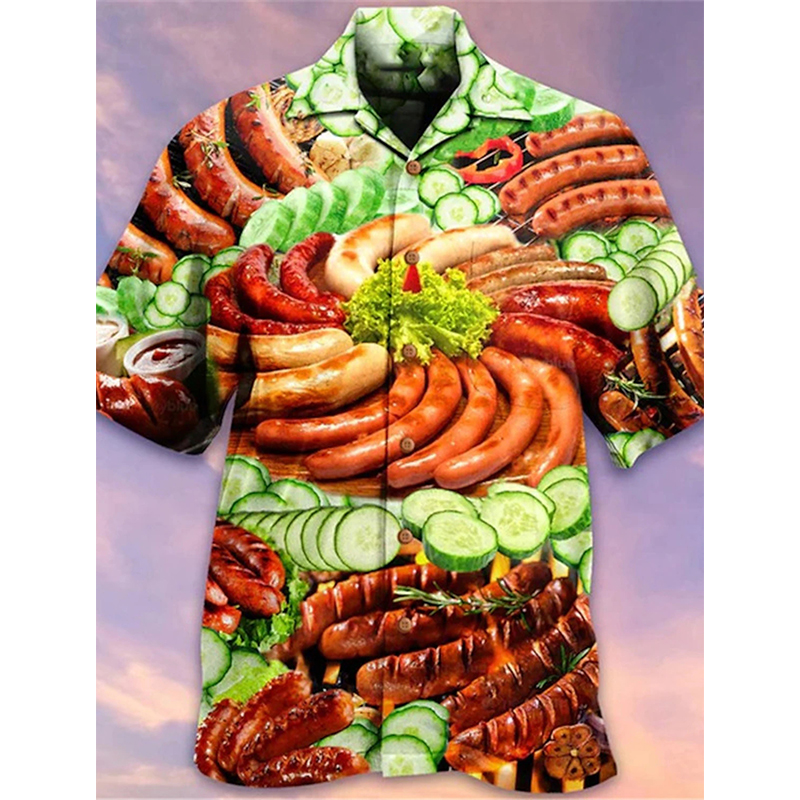 Summer Uv Clothing - 3D Print Sausage Food Graphic Hawaiian