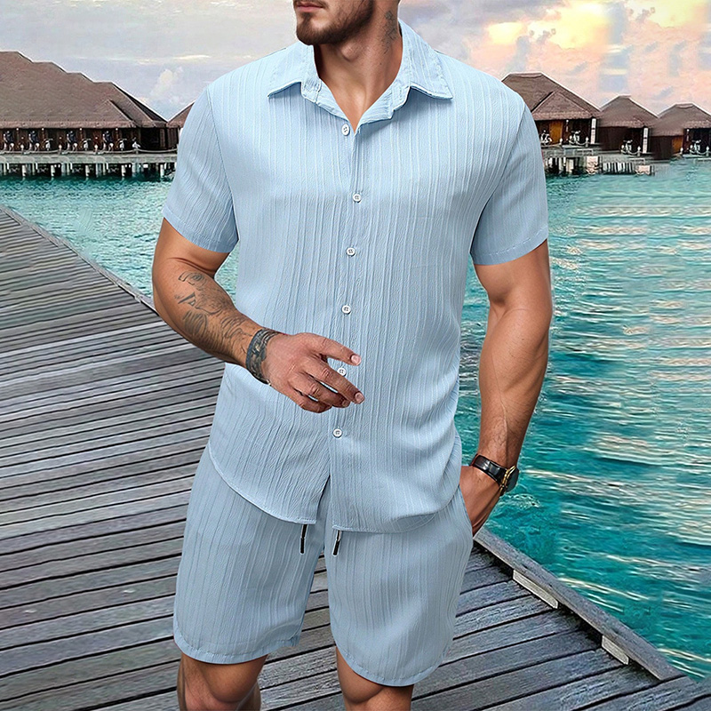 Summer Clothing Sets - 2026 New Men Vertical Wrinkle Lapel