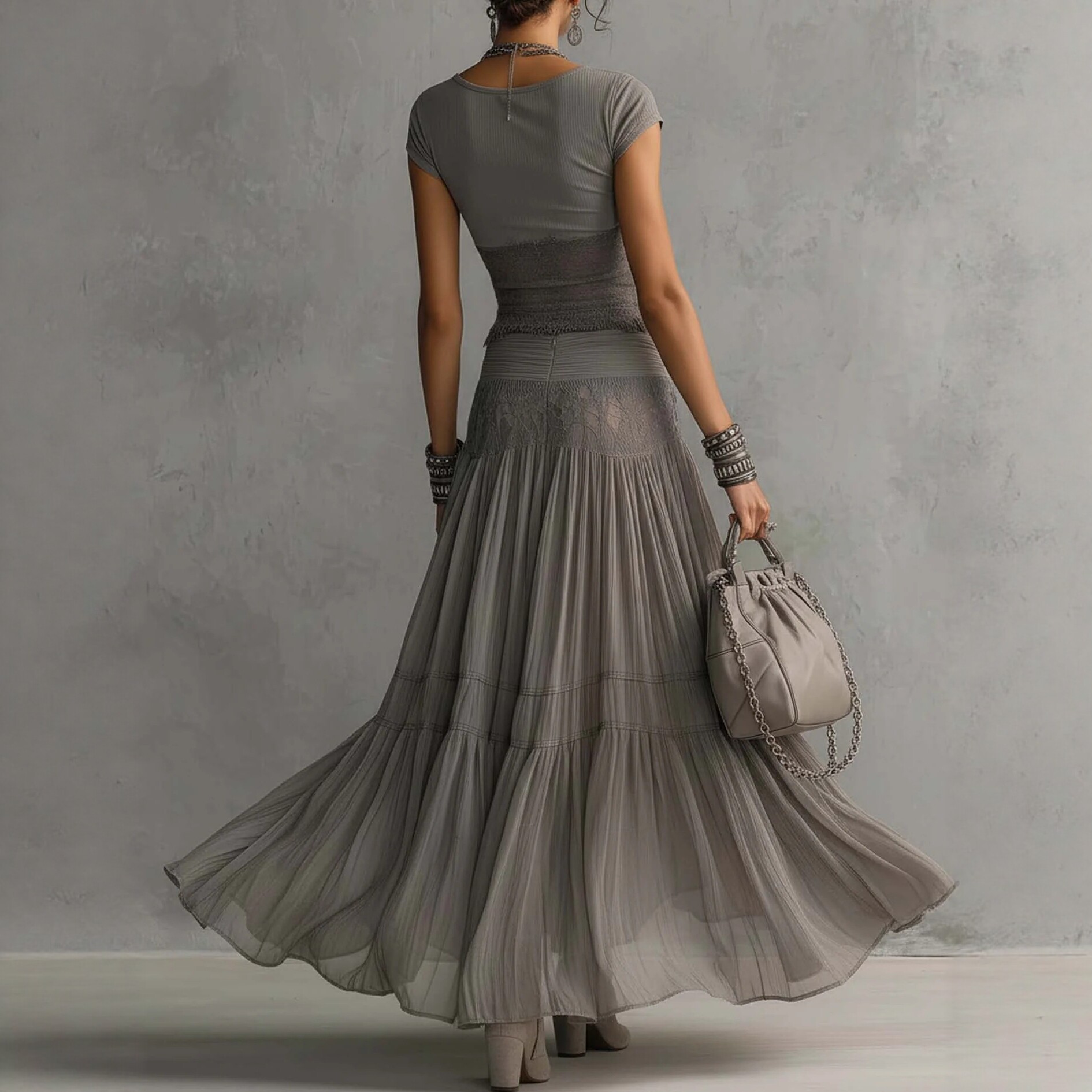 2026 Gray Knitted Top + Chiffo - Summer Clothing Y2K review and price