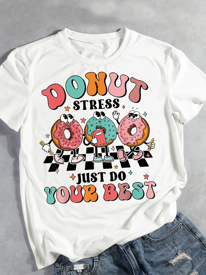Cartoon Donut Print T-shirt, S - Summer Clothing Trends 2026 review and price