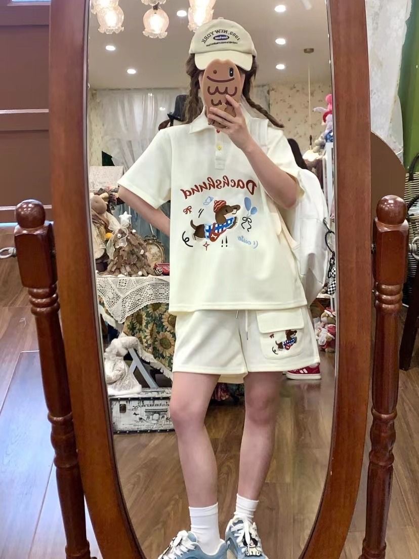Kawaii Embroidery Dog Japan St - Summer Clothing Y2K review and price