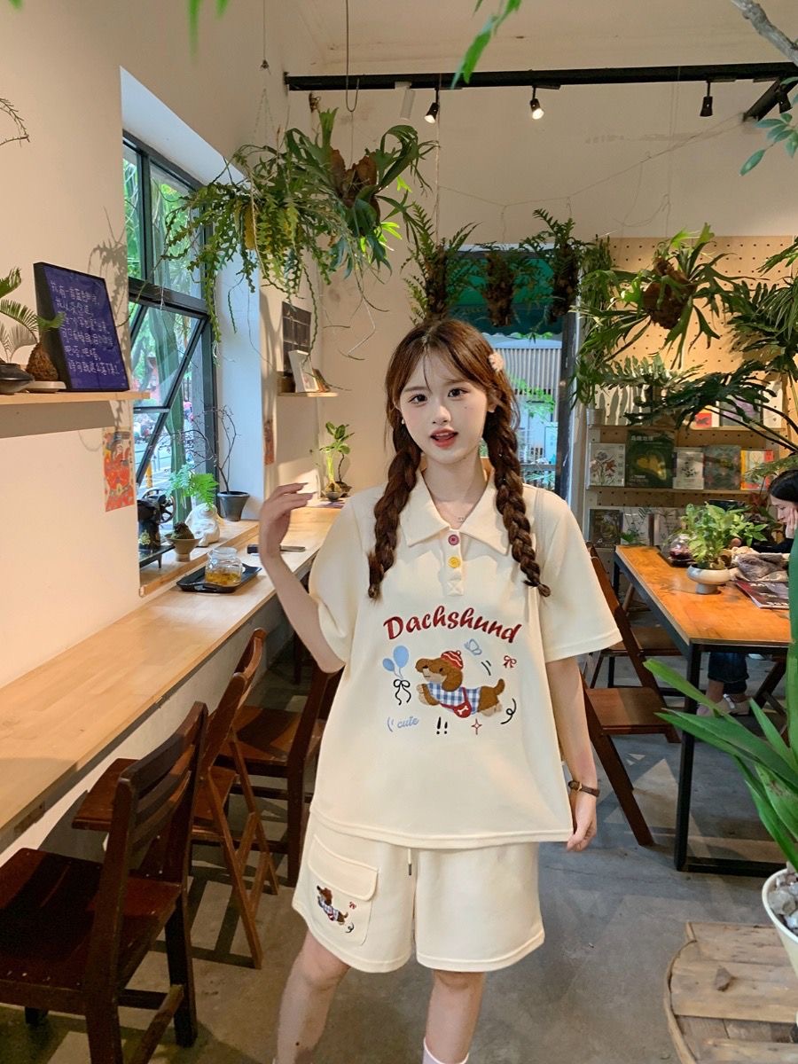 Kawaii Embroidery Dog Japan St - Summer Clothing Y2K review and price